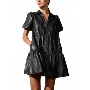 NEW BROCHU WALKER vegan leather mini dress in black